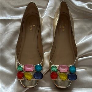 Kate Spade Gold Flats & Dust Bag with Vibrant Embellishments